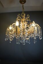 Rare Victorian Six Arms Gilded Brass Genuine Crystal ornate Chandelier Fixture picture