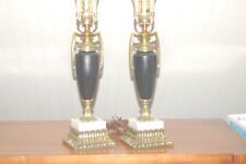 BRASS Lamp PAIR Neo-Classical Column Black Baroque Hollywood Regency Gold MARBLE picture