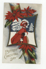 Vintage Christmas  Postcard   LADY IN RED   POINTSETTIAS  EMBOSSED   POSTED 1913 picture