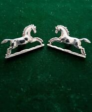 Queen's Royal Hussars Q' Own & R' Irish Horse Silver-plate Officer Collar Badges picture