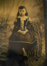 ANTIQUE TINTYPE PHOTO OF PRETTY GIRL DRESSED UP LACE COLLAR BOOTS 1890s GOOD picture