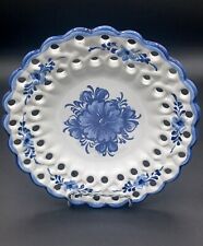 Vintage Vestal Alcobaca Blue and White Reticulated Slotted Plate Portugal #1045 picture