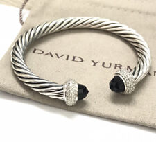 David Yurman 925 Silver 7mm Candy Black Onyx  & Diamond Cuff Bracelet Medium picture