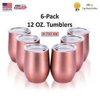 6 Pack 12 Oz Unbreakable Drink-ware Stemless Wine Tumbler, Stainless Steel Tripl picture