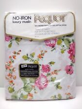 Vtg 60s-70s Pequot Twin Flat Sheet Flowers Pink Floral Percale Luxury Muslin picture