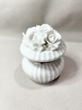 Vintage Ardalt Creations Round White Floral Porcelain Hinged Trinket Box. Japan picture