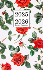 2025-2026 Pocket Calendar: Small Red Floral 2 Year Monthly Pocket Planner 2025-2 picture