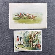 Antique Victorian Trade Card Prints Horse Racing Jumping Into Water picture