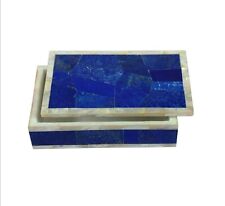 Lapis Lazuli Stone Overlay Work Trinket Box Rectangle Shape Marble Giftable Box picture