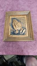 Vintage Praying Hands 3D Picture & Frame 9x11  Religious,  Copper Tone Relief  picture