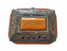 Vintage Moroccan Bakelite Trinket Jewelry Box Decorative Butterscotch Orange picture