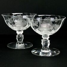 Heisey Crystal Rose Low Sherbet Set of 2 Etched Elegant Glass 3.75