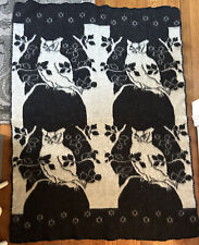 Vintage Lillunn 100% Norwegian Wool Blanket Owl Black White Throw Rare 66x50” picture