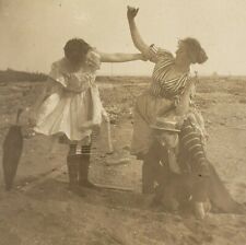 Menage a Trois Women Man Ragtime Risque Beach Umbrealla 1910s Photo Stereoview picture