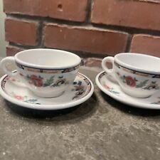 2 Rare Vintage Syracuse U.S.A. Floral Tea Cup &Saucer-Demitasse Restaurant Ware picture
