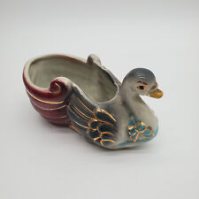 Vintage Ceramic Swan Planter with Gold Accents picture
