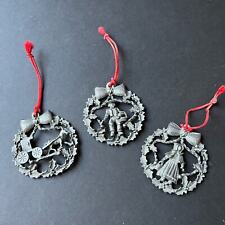 AMISH DUTCH CHRISTMAS TREE PEWTER ORNAMENTS 2.5 in Round LOT of 3 picture
