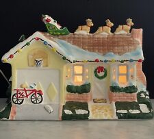 Vintage Large Hand-Painted Ceramic Christmas House w/ Santa's Sleigh on Roof picture