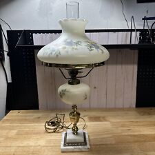 Hand Painted Floral Hurricane Table Lamp Parlor Banquet Brass & Marble Base picture