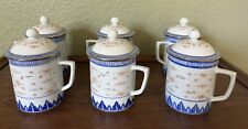 6 Chinese Blue & White Porcelain Rice Grain Tea Coffee Mug W/  Lid picture