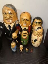 10 Piece Full Set Vintage Russian World Leaders Nesting Dolls Wood Rare picture