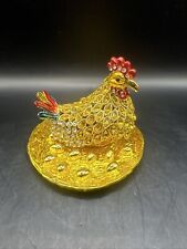 Nesting Gold Jeweled Hen Trinket Box Rhinestone Enameled picture