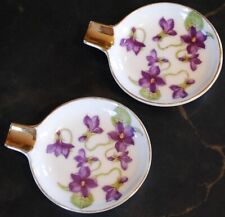Vintage Set 2 NORCREST Sweet Violets Porcelain INDIVIDUAL ASHTRAYS Gold Trim picture