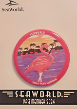 SeaWorld Sea World Orlando Pink Flamingo Pass Member 2024 Button Pin Souvenir picture