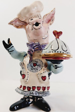 BLUE SKY CLAYWORKS HEATHER GOLDMINC PIG LOVE CHEF CERAMIC CANDLE HOLDER Used picture