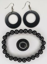 Shungite Set 002 - Bracelet 8 mm Beads + Earrings Double Circle + 1 tumble stone picture