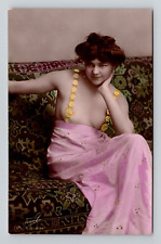 RPPC Beautiful Woman Topless Risque Colorized Vintage Real Photo M4 picture