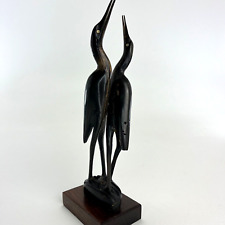 Crane Sculpture Pair Carved Water Buffalo Horn MCM Vintage Decor Southeast Asia picture