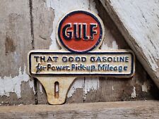 VINTAGE GULF SIGN CAST IRON METAL OLD GAS STATION ADVERTISING TAG TOPPER 6.5