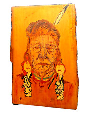 Rare Native American Art Chief Painting on wood slab signed Stan unique rare picture