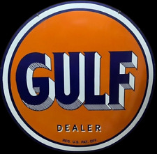 PORCELAIN ENAMEL GULF SIGN 30X30 INCHES DOUBLE SIDED picture
