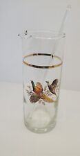 Vtg Glass Drink Mixer with Swizzle Stick Gold Trim Pheasant Hunting Bar Ware picture