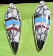 Zuni Sterling White Buffalo Turquoise Coral Earrings #776 SIGNED picture