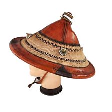 VTG Tribal West African Fulani Conical Hat Handmade Straw Leather Farmer's Hats picture