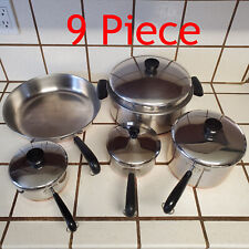 Vintage 9 Piece Revere Ware Cookware Set Lot Copper Bottom 5 Pans / 4 Lids picture