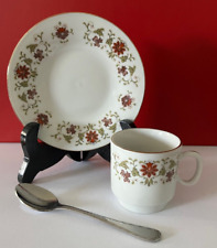 Vintage Fine Porcelain Demitasse Coffee Cup & Saucer floral gold rim & SS Spoon picture