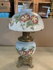 VINTAGE Antique 22” Oil TABLE LAMP GWTW BANQUET Parlor GLASS SHADE Hand Painted picture