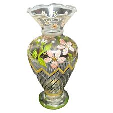 Vintage Tracy Potter Glass Vase Hand Painted Hand Blown Floral Ruffled Top 6.5” picture