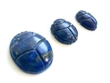 Lot Of 3 Vintage Ancient Egyptian Hand-carved Lapis Lazuli Stone Scarab Beetle picture