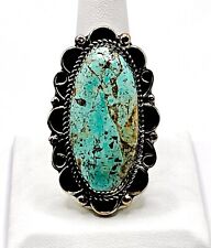 Large Navajo Turquoise Stone and Sterling Silver Ring Size 9 1/2 Signed 