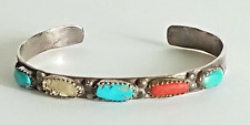 Zuni Indian Tribe Signed L Lasiloo Sterling Silver Turquoise Coral and Bracelet  picture