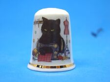 Birchcroft China Thimble -- Black Cat Sewing -- With Dome Gift Box picture
