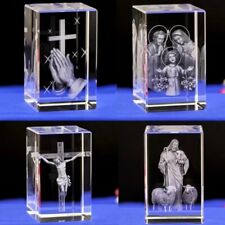 3D K9 Crystal Cube Christian Jesus Cross Figurine Home Decor  picture