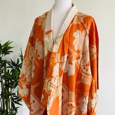 Tangerine WIDE Silk Nagajuban Antique Japanese Kimono Robe Custome picture