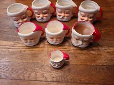 Vintage Miniature Ceramic Santa Claus Face Mugs Cups Christmas Lot Of 7 Japan picture