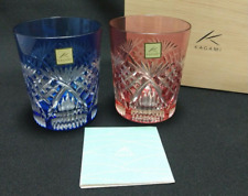 Kagami Crystal Edo Kiriko rock pair Glass Blue & Pink picture